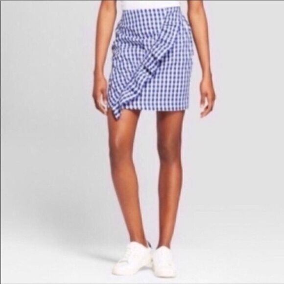 Xhilaration 90s Gingham Checkered Asymmetrical Ruffle Mini Highwaisted Skirt S - Picture 1 of 4